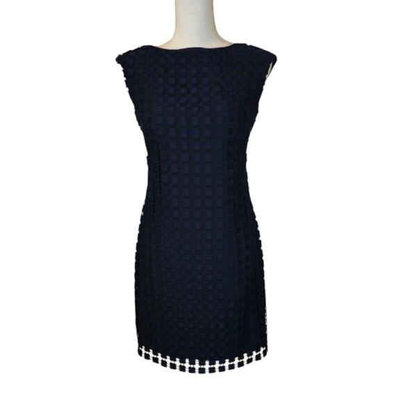 Lauren Ralph Lauren Lace Dress Women Size 4P Navy Career Event Classic Feminine - Picture 1 of 7